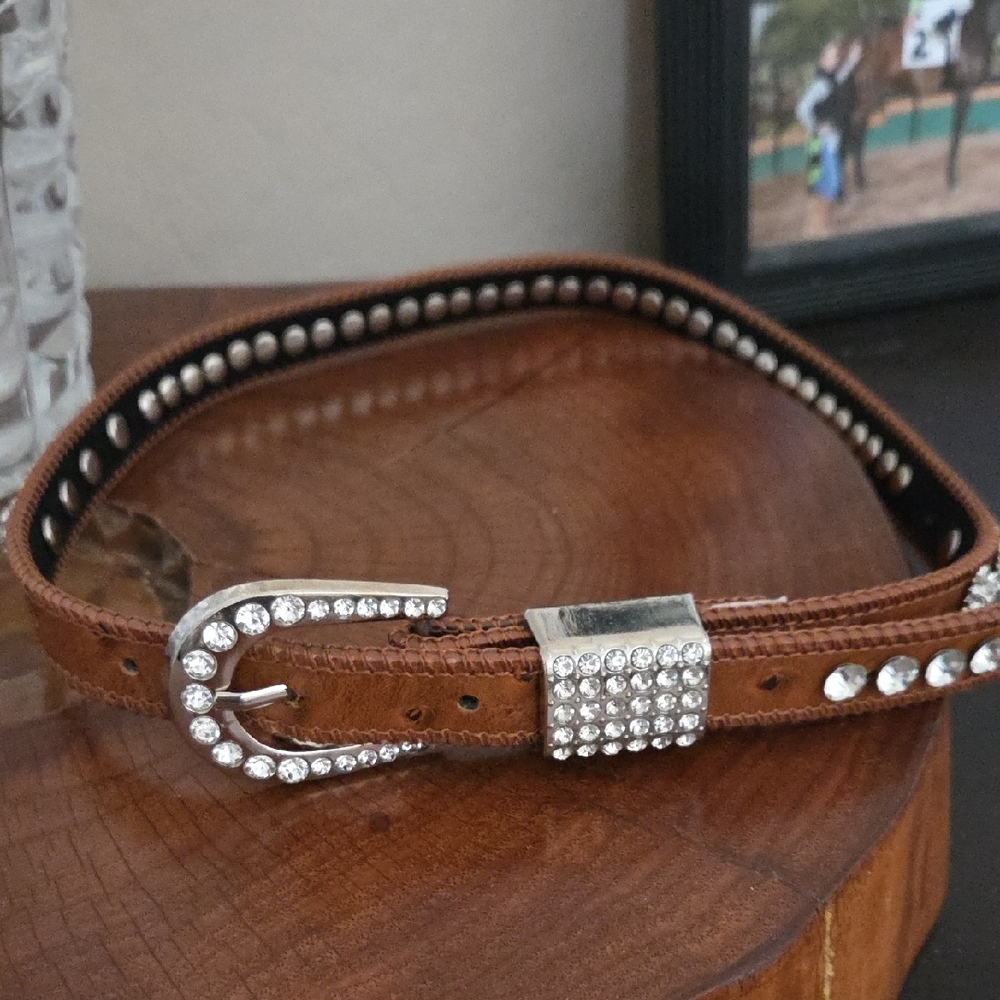 Shyanne Girls Ostrish Leather Rhinestone Belt